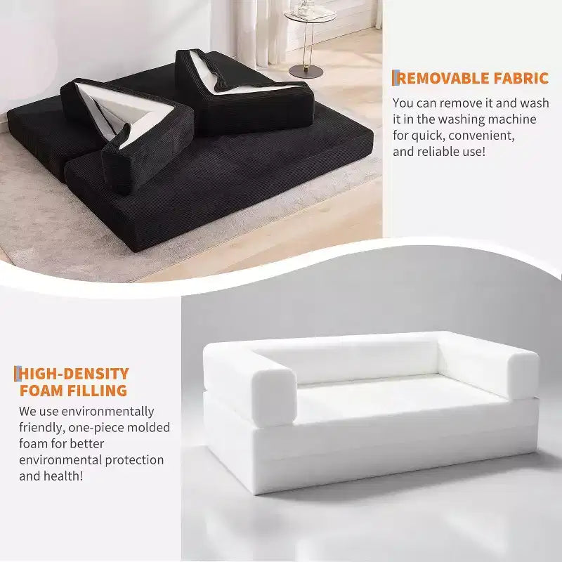 78 Convertible Chaise Lounge Sofa Bed, Corduroy Folding Sleeper Sofa, Oversized Folding Chair, No-Assembly, Modular Couch Bed Lounge Couch
