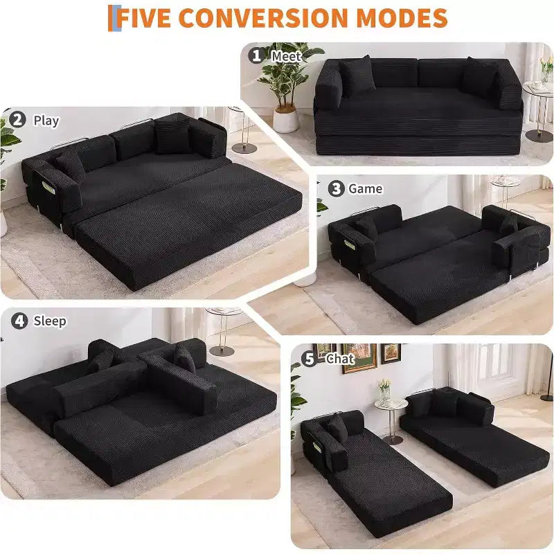 78 Convertible Chaise Lounge Sofa Bed, Corduroy Folding Sleeper Sofa, Oversized Folding Chair, No-Assembly, Modular Couch Bed Lounge Couch