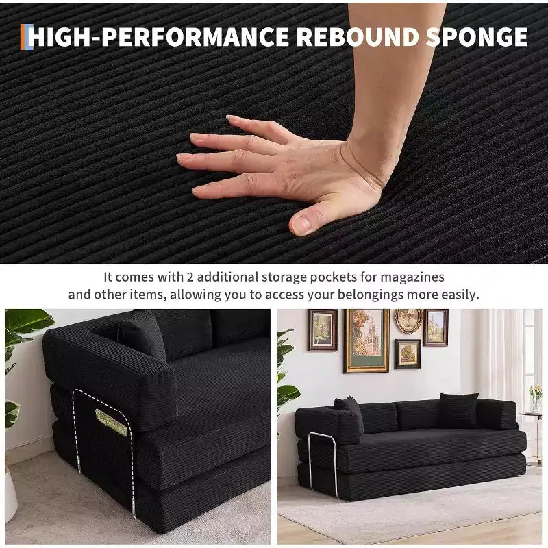 78 Convertible Chaise Lounge Sofa Bed, Corduroy Folding Sleeper Sofa, Oversized Folding Chair, No-Assembly, Modular Couch Bed Lounge Couch