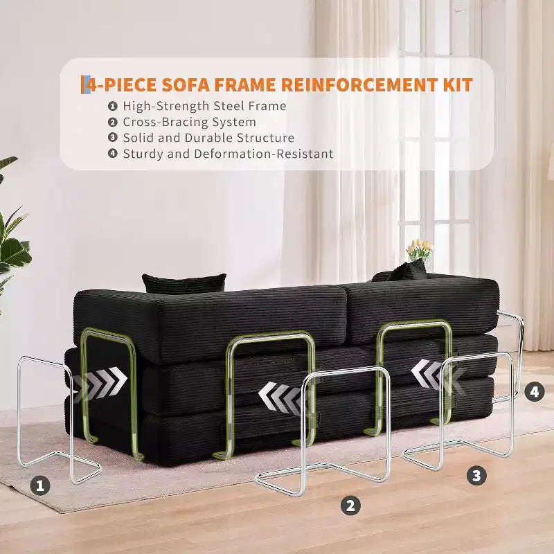 78 Convertible Chaise Lounge Sofa Bed, Corduroy Folding Sleeper Sofa, Oversized Folding Chair, No-Assembly, Modular Couch Bed Lounge Couch