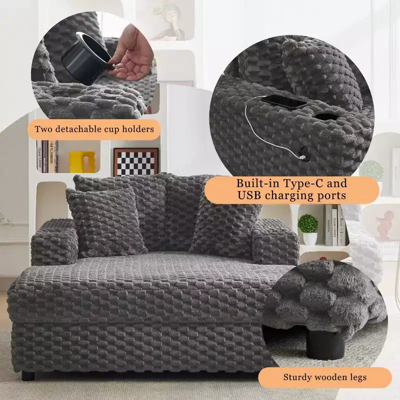 60 Oversized Chaise Lounge Indoor, Upholstered Sofa Bed, Comfy Reading Chair Fluffy Plush Cozy Couch Sofa Bed, for Living Room, Bedroom, Home