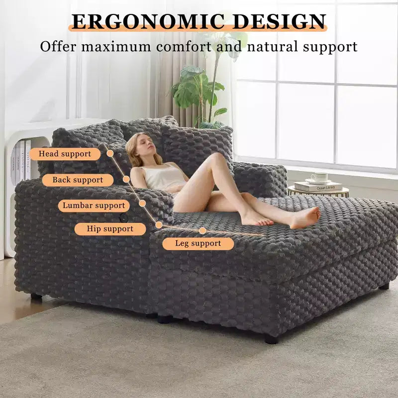 60 Oversized Chaise Lounge Indoor, Upholstered Sofa Bed, Comfy Reading Chair Fluffy Plush Cozy Couch Sofa Bed, for Living Room, Bedroom, Home