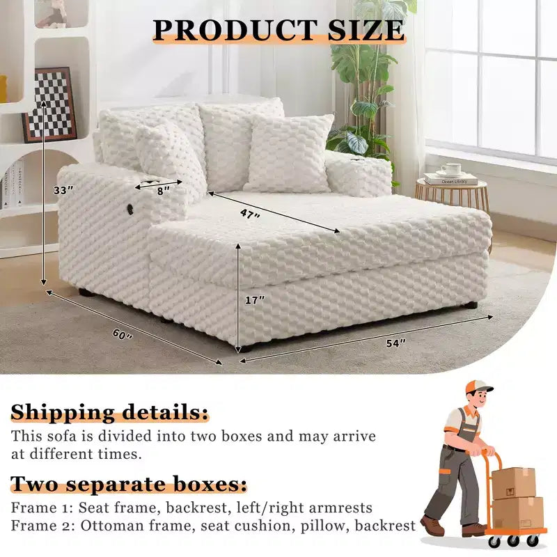 60 Oversized Chaise Lounge Indoor, Upholstered Sofa Bed, Comfy Reading Chair Fluffy Plush Cozy Couch Sofa Bed, for Living Room, Bedroom, Home
