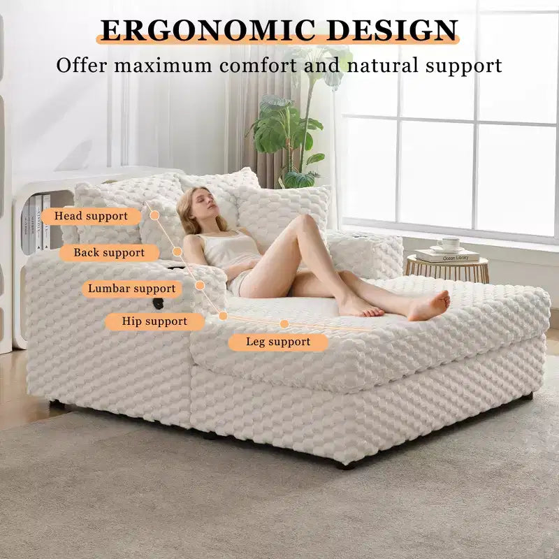 60 Oversized Chaise Lounge Indoor, Upholstered Sofa Bed, Comfy Reading Chair Fluffy Plush Cozy Couch Sofa Bed, for Living Room, Bedroom, Home