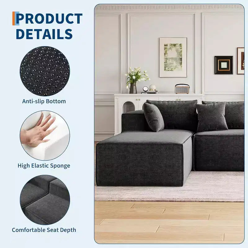 Modular Sectional Couches for Living Room, Modern Polyester Upholstered L Shaped Couch with Pillows, Cloud Upholstered Sofa