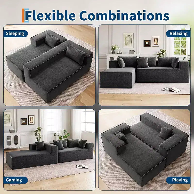 Modular Sectional Couches for Living Room, Modern Polyester Upholstered L Shaped Couch with Pillows, Cloud Upholstered Sofa