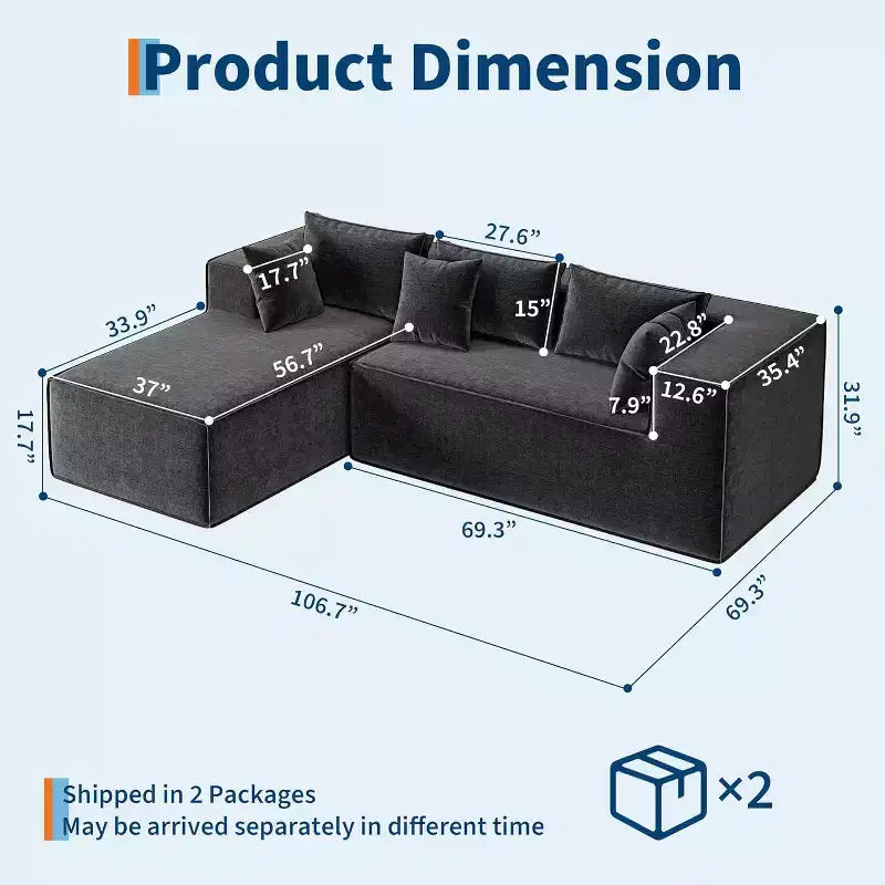 Modular Sectional Couches for Living Room, Modern Polyester Upholstered L Shaped Couch with Pillows, Cloud Upholstered Sofa