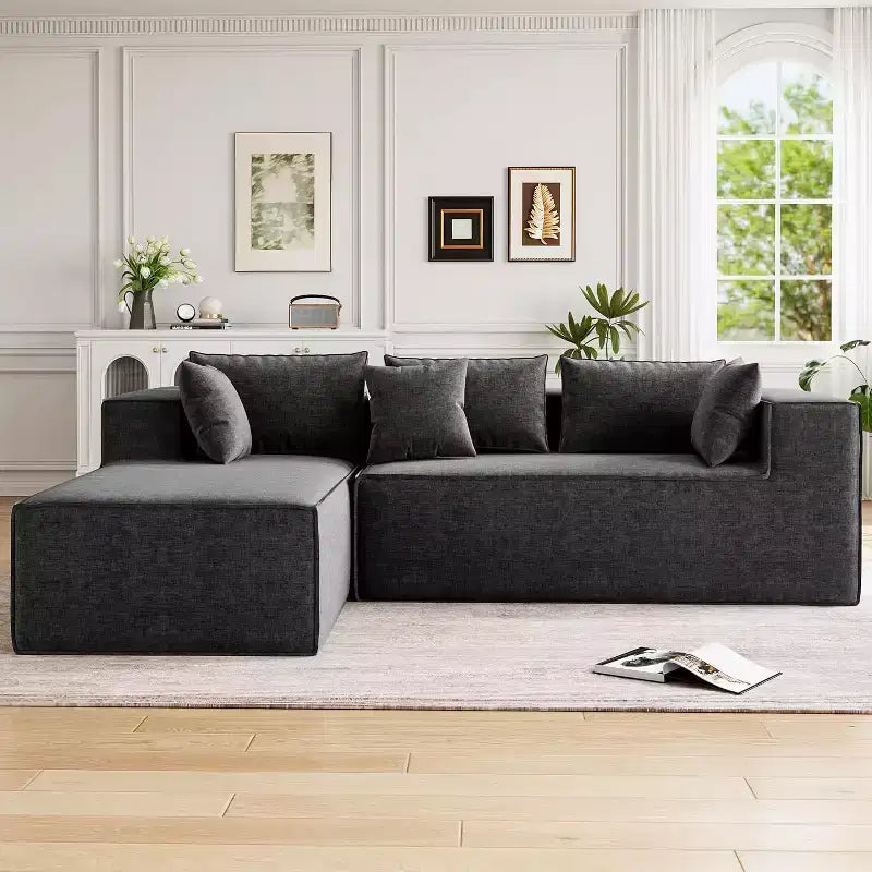 Modular Sectional Couches for Living Room, Modern Polyester Upholstered L Shaped Couch with Pillows, Cloud Upholstered Sofa