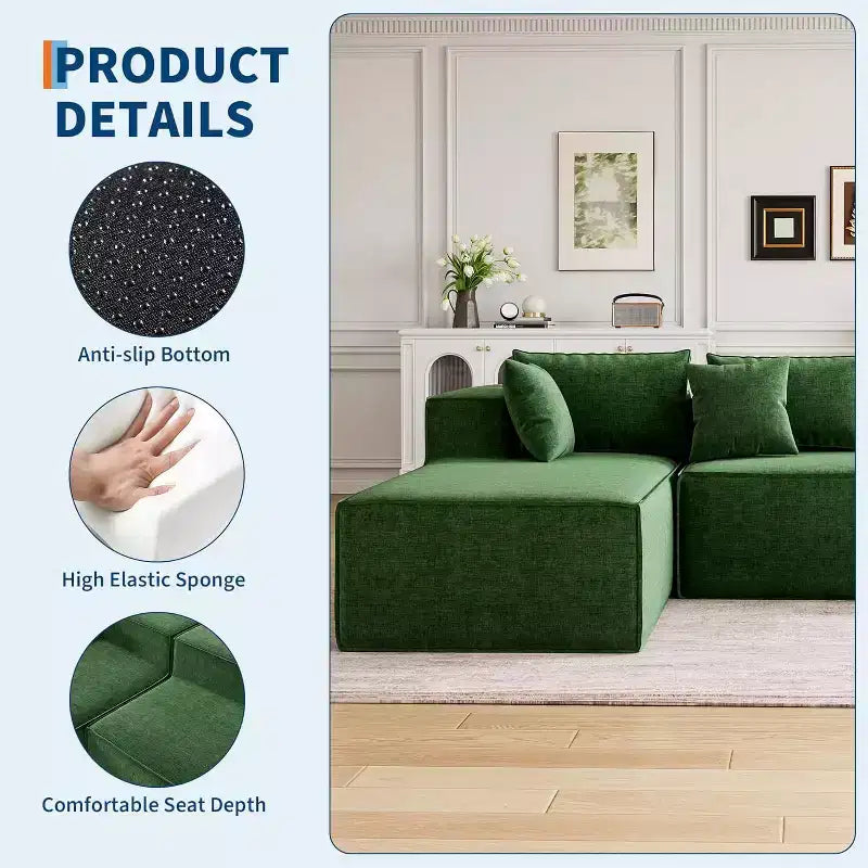 Modular Sectional Couches for Living Room, Modern Polyester Upholstered L Shaped Couch with Pillows, Cloud Upholstered Sofa