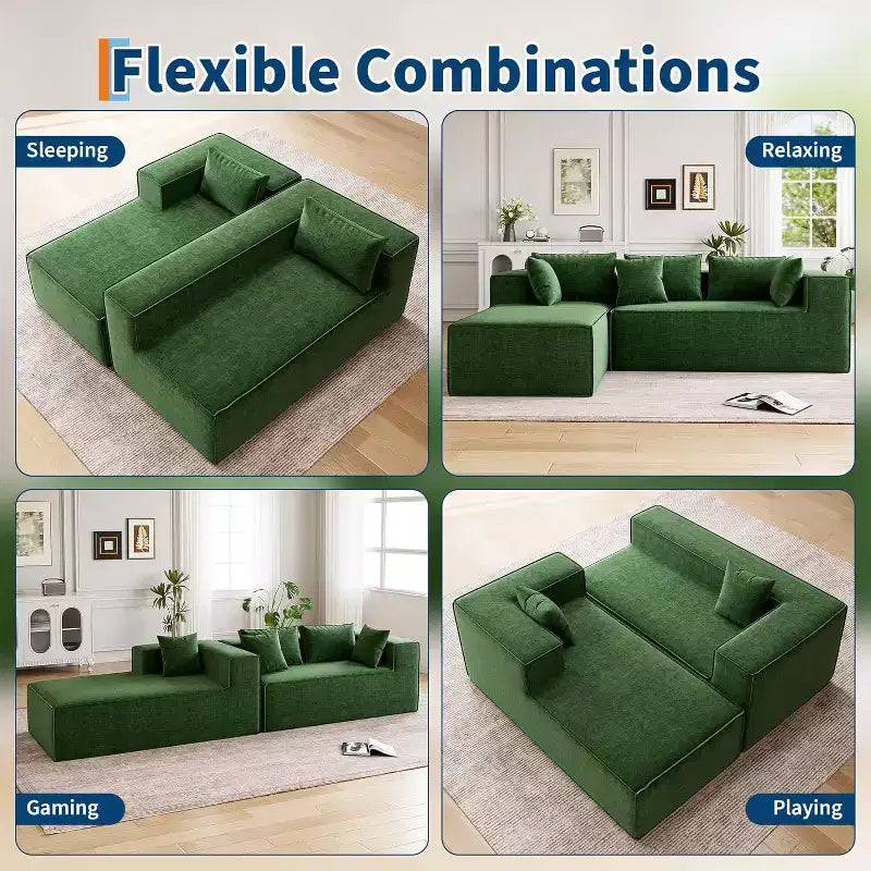 Modular Sectional Couches for Living Room, Modern Polyester Upholstered L Shaped Couch with Pillows, Cloud Upholstered Sofa