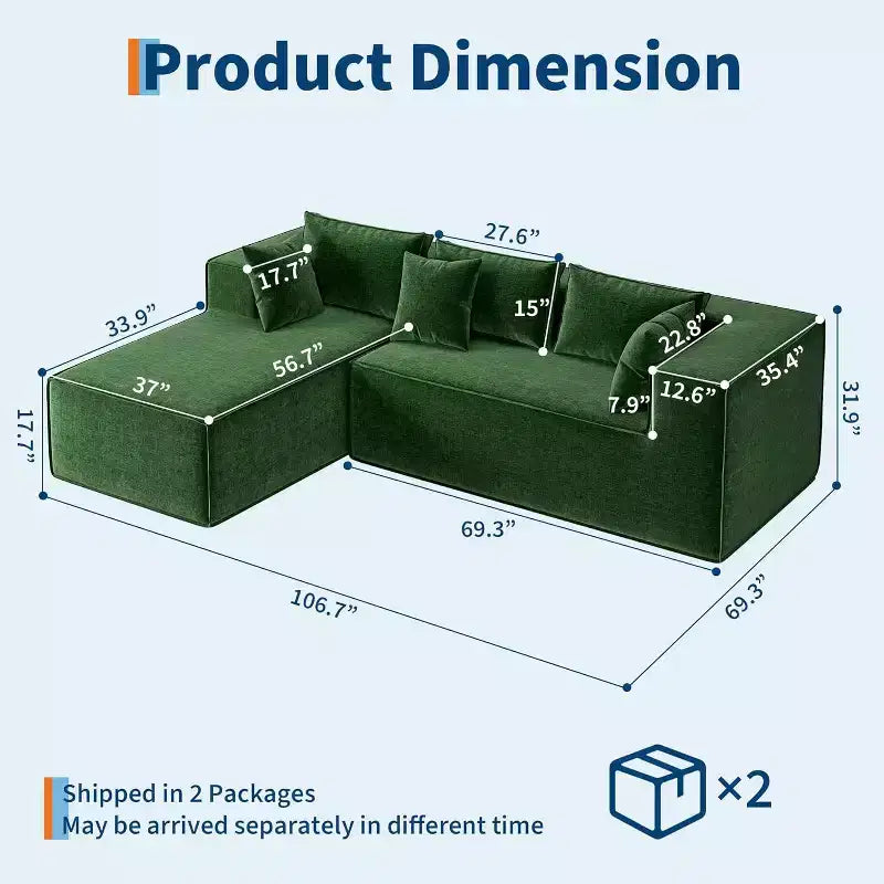 Modular Sectional Couches for Living Room, Modern Polyester Upholstered L Shaped Couch with Pillows, Cloud Upholstered Sofa