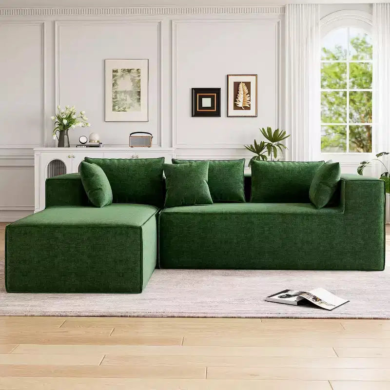 Modular Sectional Couches for Living Room, Modern Polyester Upholstered L Shaped Couch with Pillows, Cloud Upholstered Sofa