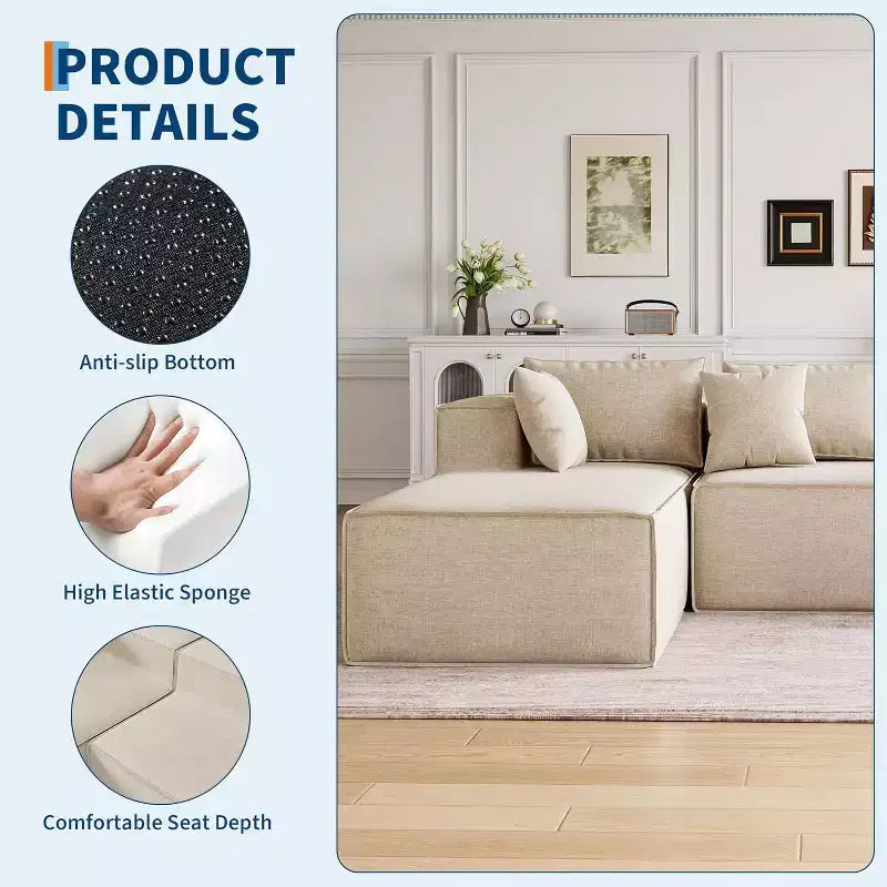Modular Sectional Couches for Living Room, Modern Polyester Upholstered L Shaped Couch with Pillows, Cloud Upholstered Sofa