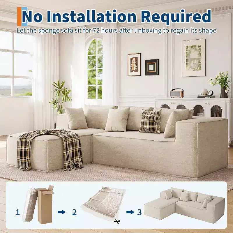 Modular Sectional Couches for Living Room, Modern Polyester Upholstered L Shaped Couch with Pillows, Cloud Upholstered Sofa
