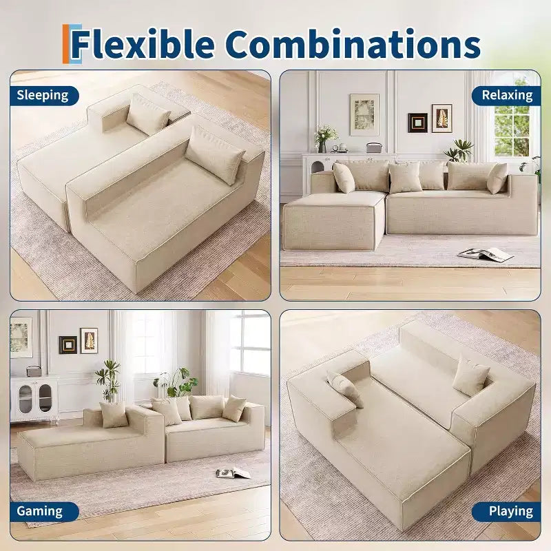 Modular Sectional Couches for Living Room, Modern Polyester Upholstered L Shaped Couch with Pillows, Cloud Upholstered Sofa