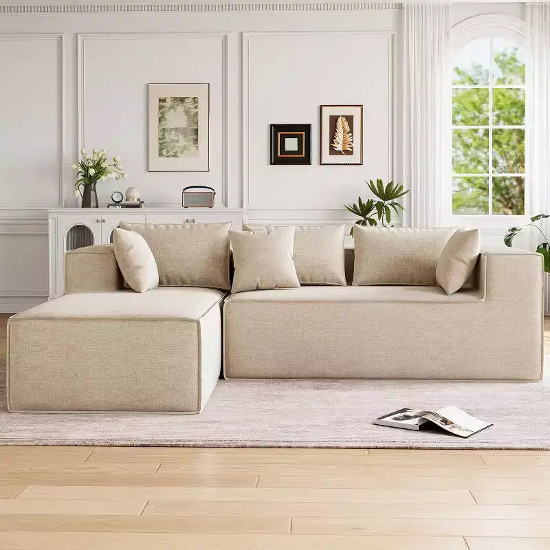 Modular Sectional Couches for Living Room, Modern Polyester Upholstered L Shaped Couch with Pillows, Cloud Upholstered Sofa