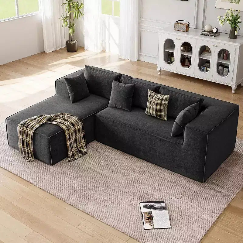 Sofás modulares seccionales para sala de estar, sofá moderno en forma de L tapizado en poliéster con almohadas, sofá tapizado Cloud