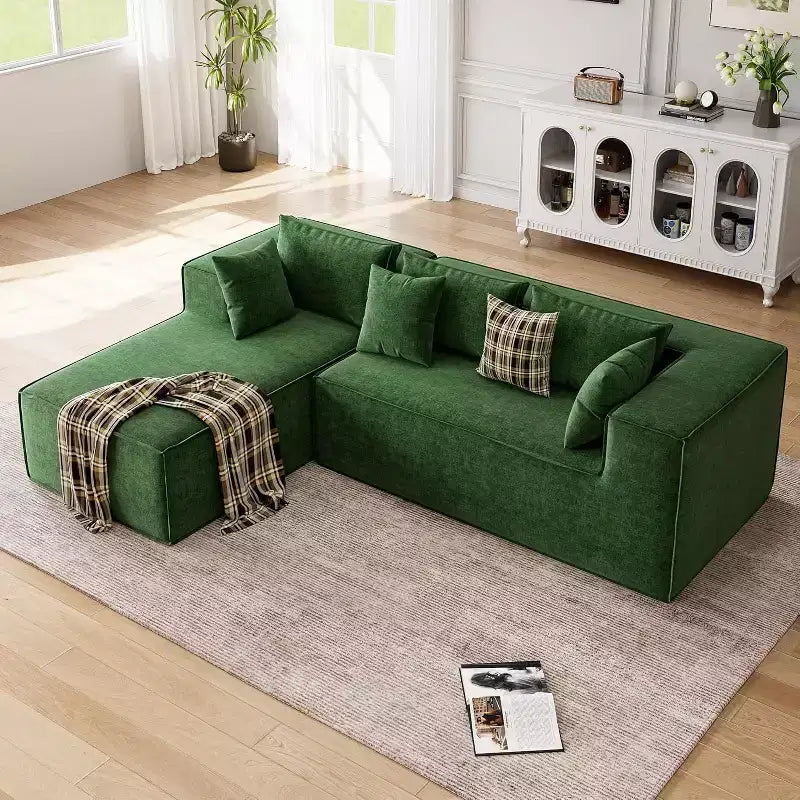 Sofás modulares seccionales para sala de estar, sofá moderno en forma de L tapizado en poliéster con almohadas, sofá tapizado Cloud