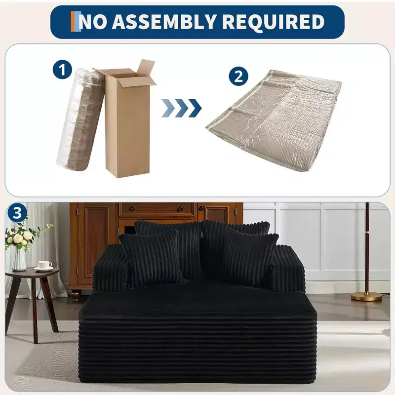 61 Oversized Chaise Lounge Chair Indoor, Corduroy Upholstered Boneless Sofa, 2Person Comfy Cloud Boneless Couch, 4 Pillows & Armrests