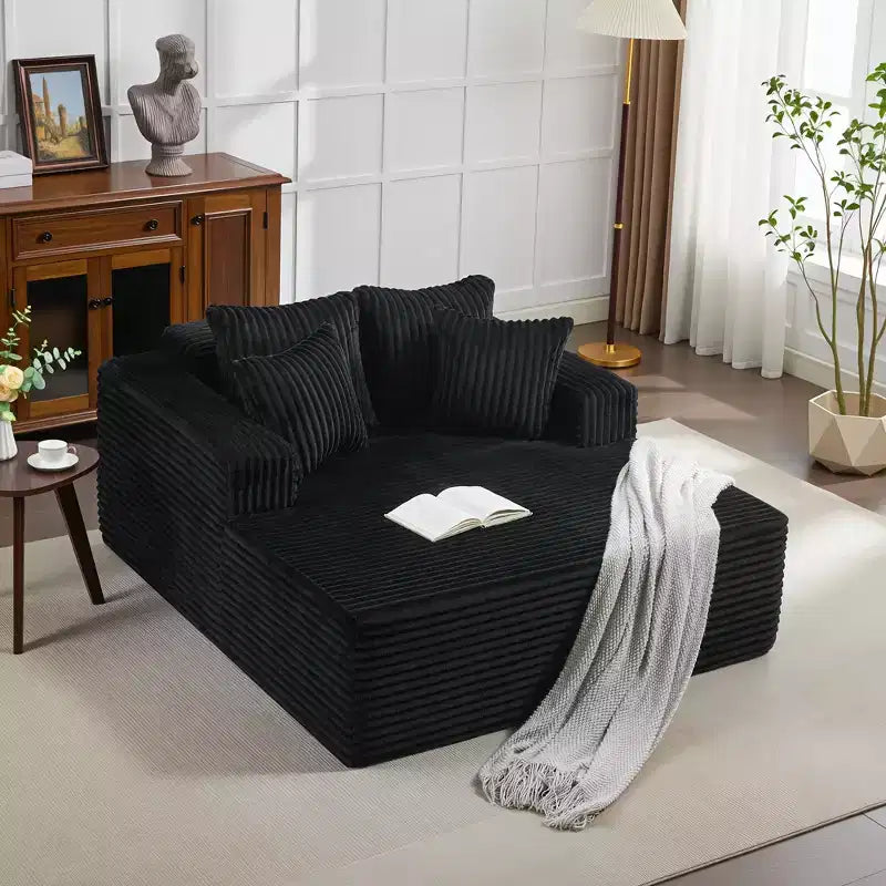 61 Oversized Chaise Lounge Chair Indoor, Corduroy Upholstered Boneless Sofa, 2Person Comfy Cloud Boneless Couch, 4 Pillows & Armrests