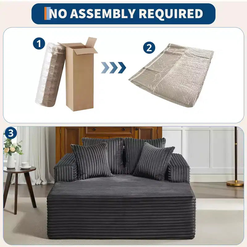 61 Oversized Chaise Lounge Chair Indoor, Corduroy Upholstered Boneless Sofa, 2Person Comfy Cloud Boneless Couch, 4 Pillows & Armrests
