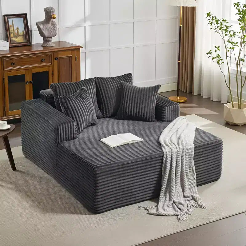 61 Oversized Chaise Lounge Chair Indoor, Corduroy Upholstered Boneless Sofa, 2Person Comfy Cloud Boneless Couch, 4 Pillows & Armrests