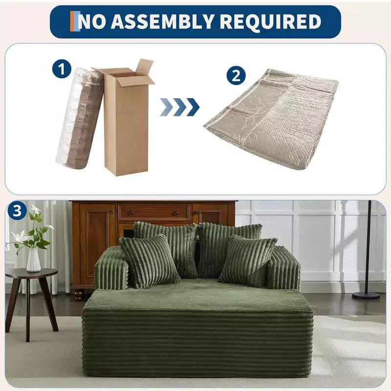61 Oversized Chaise Lounge Chair Indoor, Corduroy Upholstered Boneless Sofa, 2Person Comfy Cloud Boneless Couch, 4 Pillows & Armrests