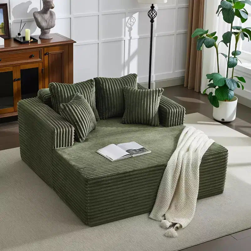61 Oversized Chaise Lounge Chair Indoor, Corduroy Upholstered Boneless Sofa, 2Person Comfy Cloud Boneless Couch, 4 Pillows & Armrests