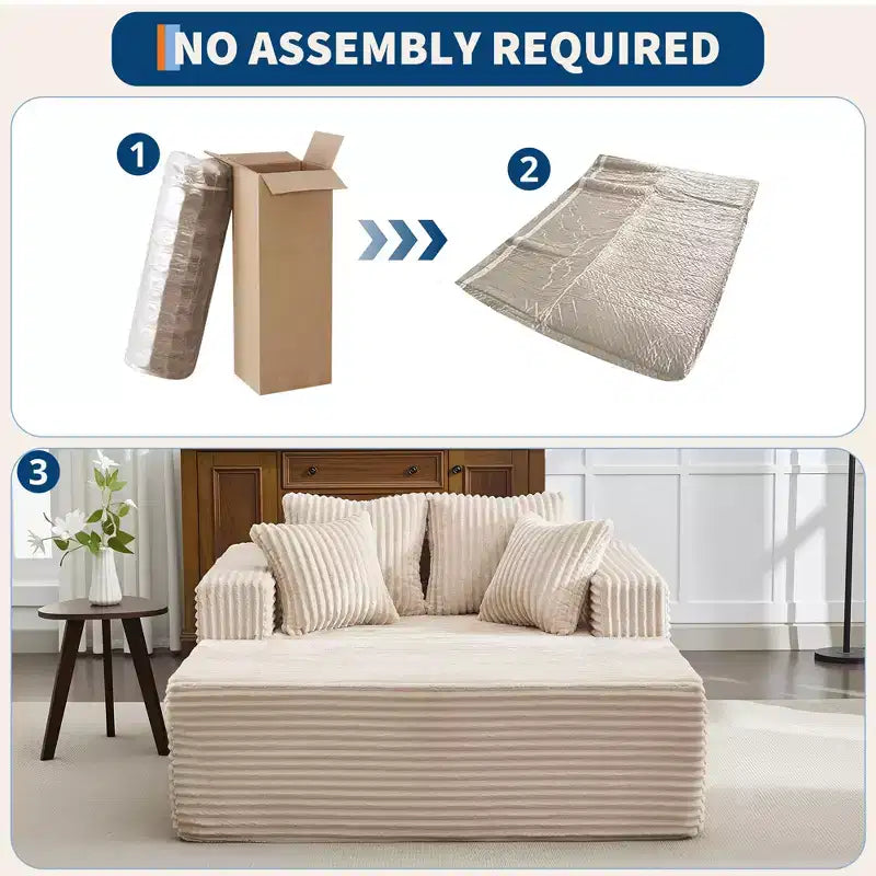 61 Oversized Chaise Lounge Chair Indoor, Corduroy Upholstered Boneless Sofa, 2Person Comfy Cloud Boneless Couch, 4 Pillows & Armrests