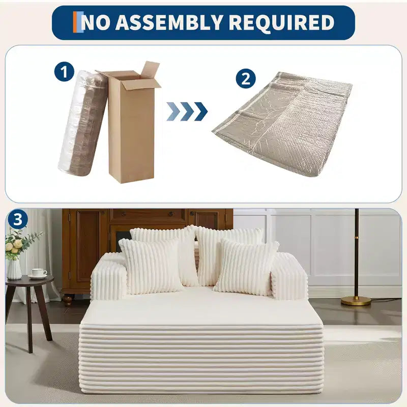 61 Oversized Chaise Lounge Chair Indoor, Corduroy Upholstered Boneless Sofa, 2Person Comfy Cloud Boneless Couch, 4 Pillows & Armrests