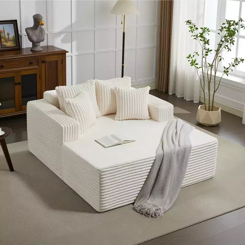 61 Oversized Chaise Lounge Chair Indoor, Corduroy Upholstered Boneless Sofa, 2Person Comfy Cloud Boneless Couch, 4 Pillows & Armrests