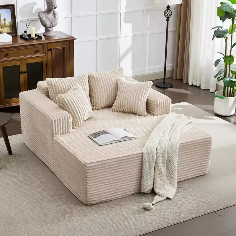 61 Oversized Chaise Lounge Chair Indoor, Corduroy Upholstered Boneless Sofa, 2Person Comfy Cloud Boneless Couch, 4 Pillows & Armrests