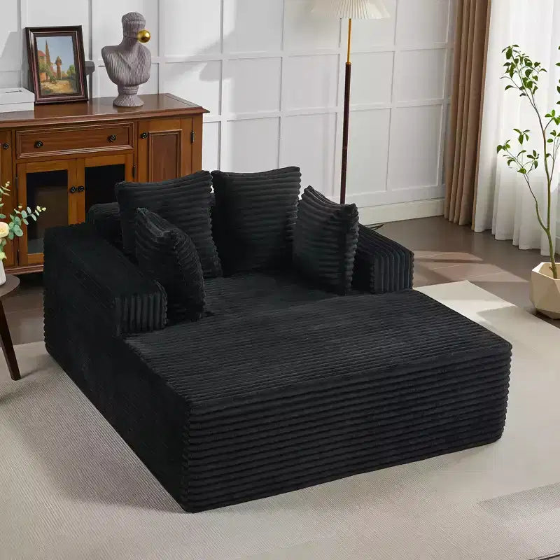 61 Sillón Chaise Lounge Grande para Interiores, Sofá sin Hueso Tapizado en Pana, Sofá sin Hueso Cómodo Nube para 2 Personas, 4 Almohadas y Reposabrazos