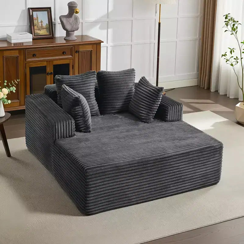 61 Sillón Chaise Lounge Grande para Interiores, Sofá sin Hueso Tapizado en Pana, Sofá sin Hueso Cómodo Nube para 2 Personas, 4 Almohadas y Reposabrazos