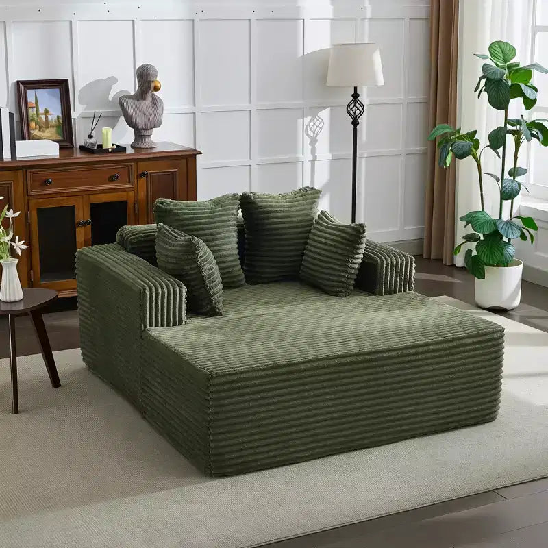 61 Sillón Chaise Lounge Grande para Interiores, Sofá sin Hueso Tapizado en Pana, Sofá sin Hueso Cómodo Nube para 2 Personas, 4 Almohadas y Reposabrazos