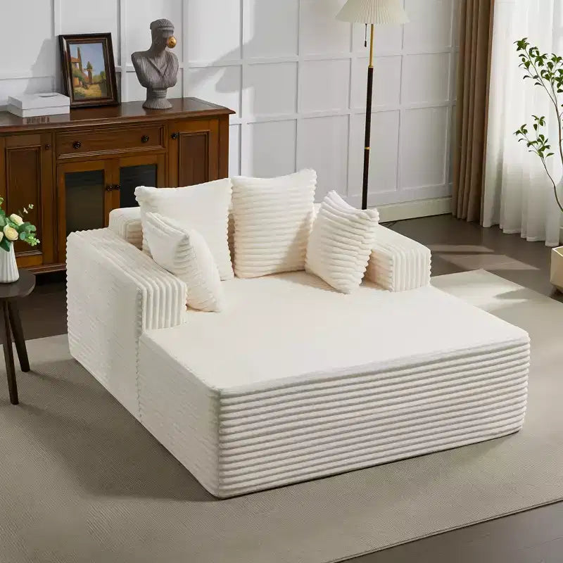 61 Sillón Chaise Lounge Grande para Interiores, Sofá sin Hueso Tapizado en Pana, Sofá sin Hueso Cómodo Nube para 2 Personas, 4 Almohadas y Reposabrazos