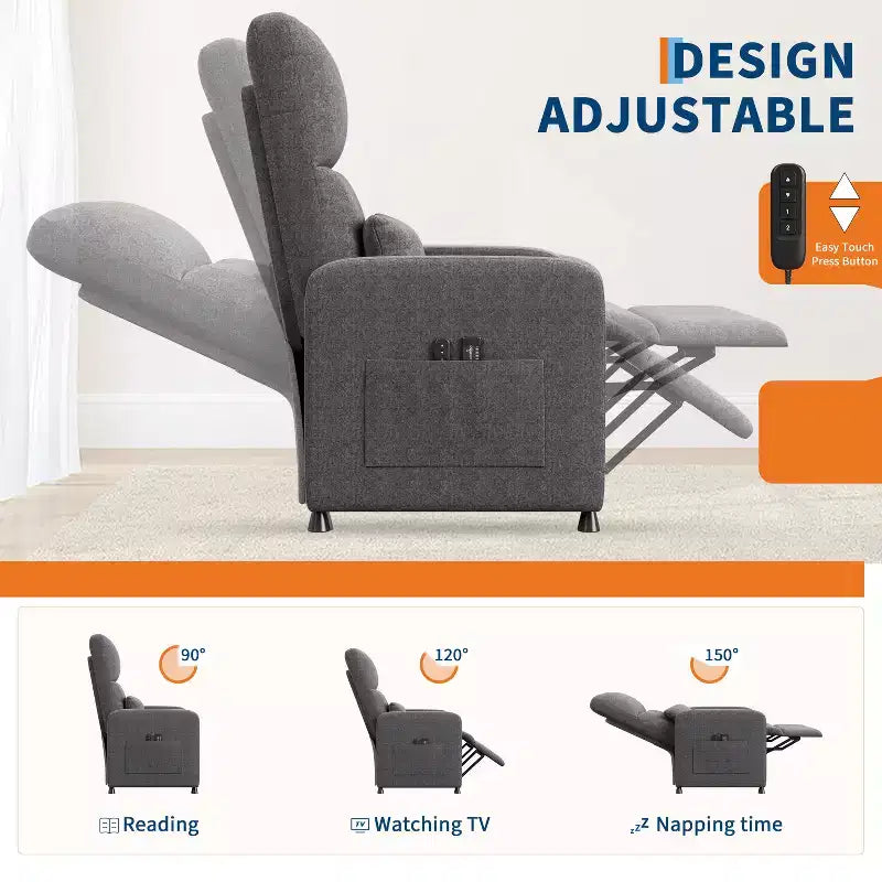 Recliner Chair, Reclining Sofa Adjustable Recliner, Lazy Chair, Ergonomic Overstuffed Tall Back, Padded Seat, 2 Side Pockets, for Living Room