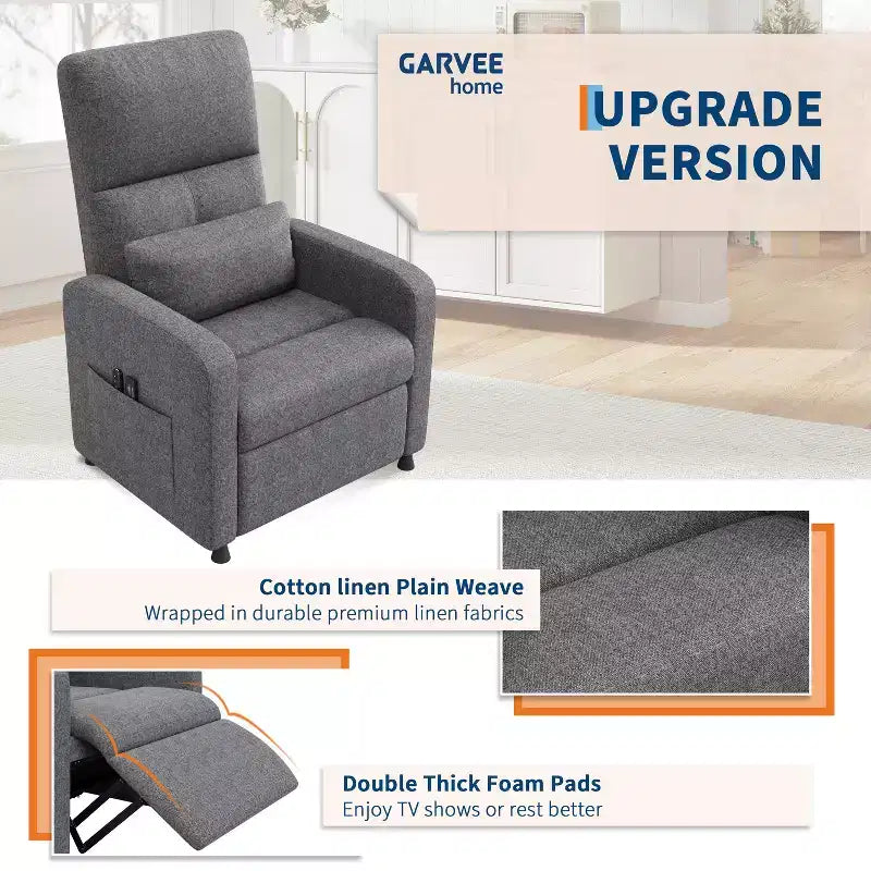Recliner Chair, Reclining Sofa Adjustable Recliner, Lazy Chair, Ergonomic Overstuffed Tall Back, Padded Seat, 2 Side Pockets, for Living Room