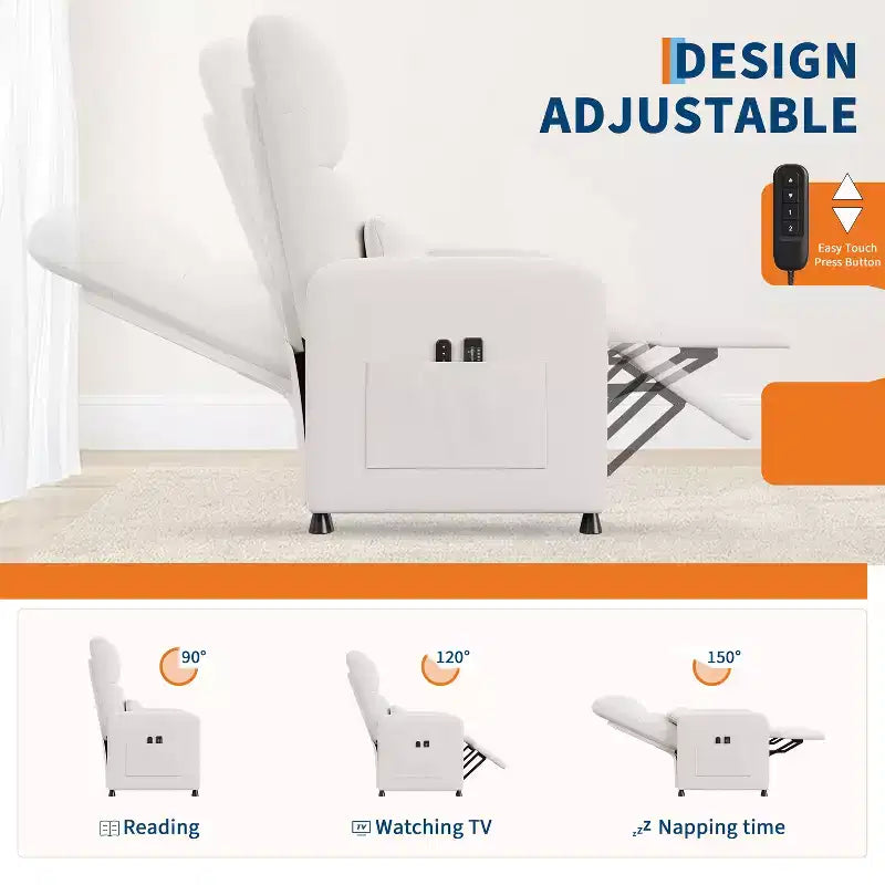 Recliner Chair, Reclining Sofa Adjustable Recliner, Lazy Chair, Ergonomic Overstuffed Tall Back, Padded Seat, 2 Side Pockets, for Living Room
