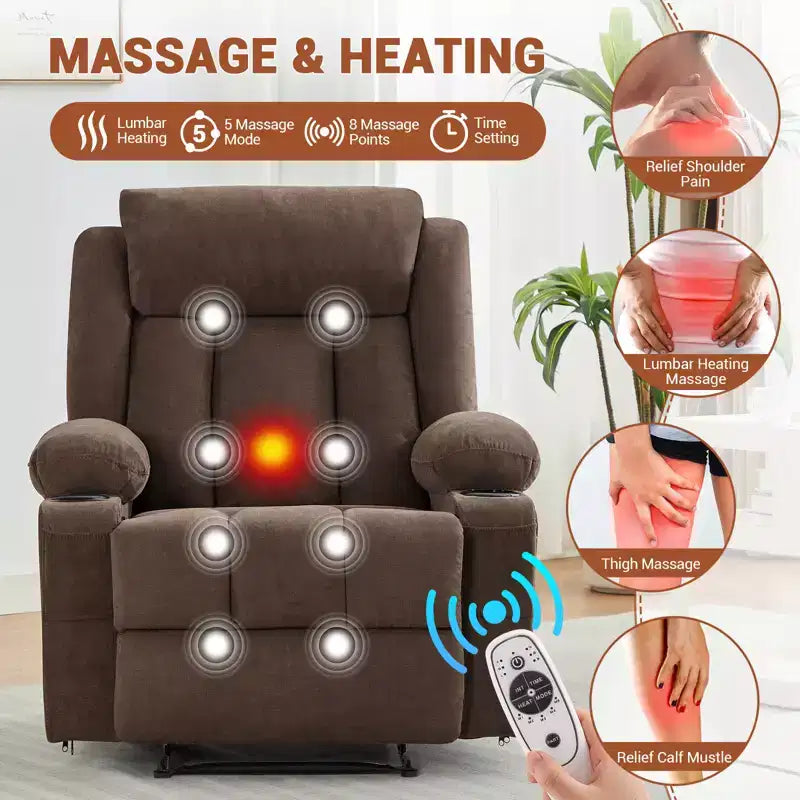 Massage Rocker Recliner Chair, Comfy Overstuffed Rocking Chair with Side Pockets, Front Pockets and Cup Holder, Easy Assembly