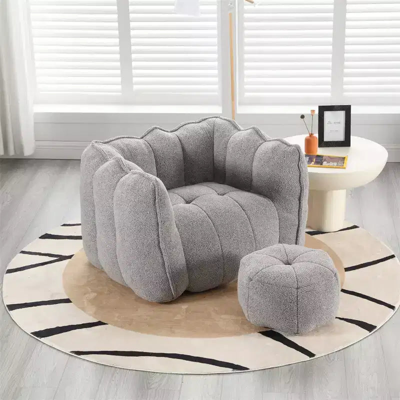 Bean Bag Sofa with Ottoman, Modern Soft Bean Bag Chair with Armrests, Chenille Square Lazy Couch