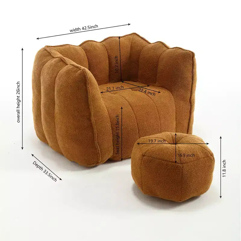 Bean Bag Sofa with Ottoman, Modern Soft Bean Bag Chair with Armrests, Chenille Square Lazy Couch