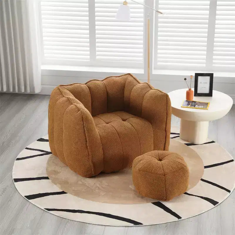 Bean Bag Sofa with Ottoman, Modern Soft Bean Bag Chair with Armrests, Chenille Square Lazy Couch