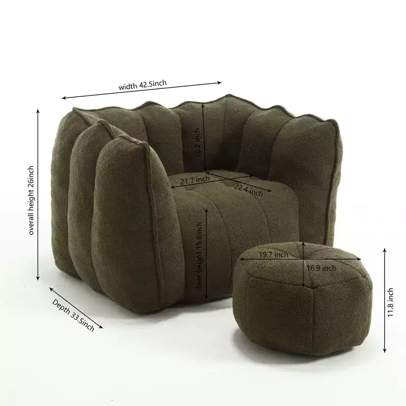 Bean Bag Sofa with Ottoman, Modern Soft Bean Bag Chair with Armrests, Chenille Square Lazy Couch