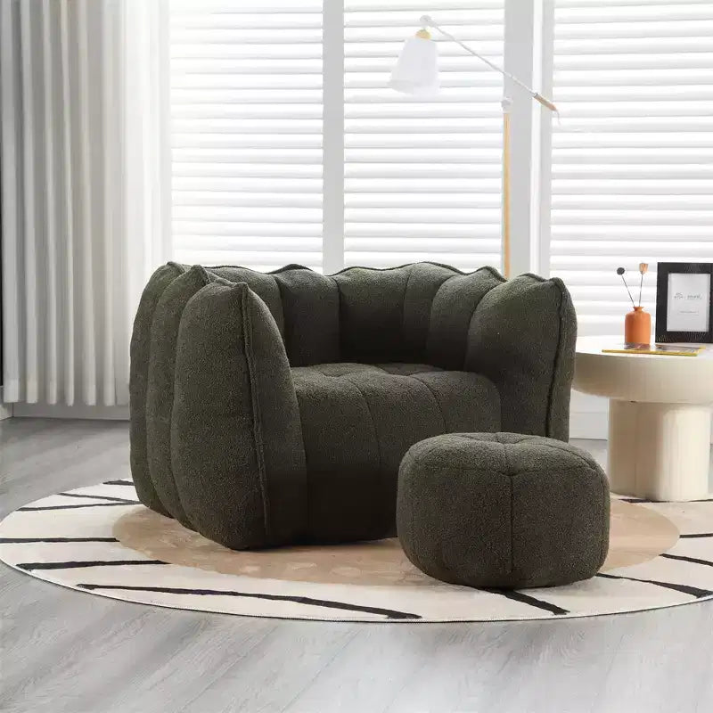 Bean Bag Sofa with Ottoman, Modern Soft Bean Bag Chair with Armrests, Chenille Square Lazy Couch