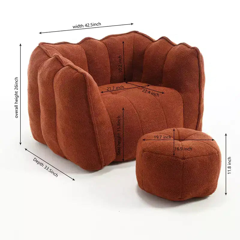 Bean Bag Sofa with Ottoman, Modern Soft Bean Bag Chair with Armrests, Chenille Square Lazy Couch