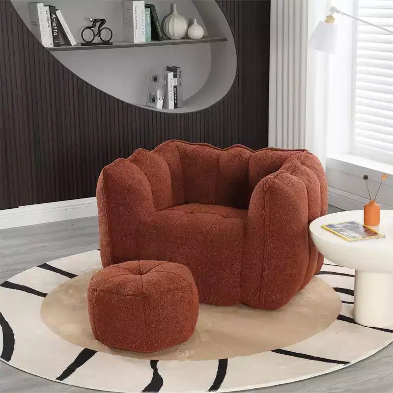 Bean Bag Sofa with Ottoman, Modern Soft Bean Bag Chair with Armrests, Chenille Square Lazy Couch