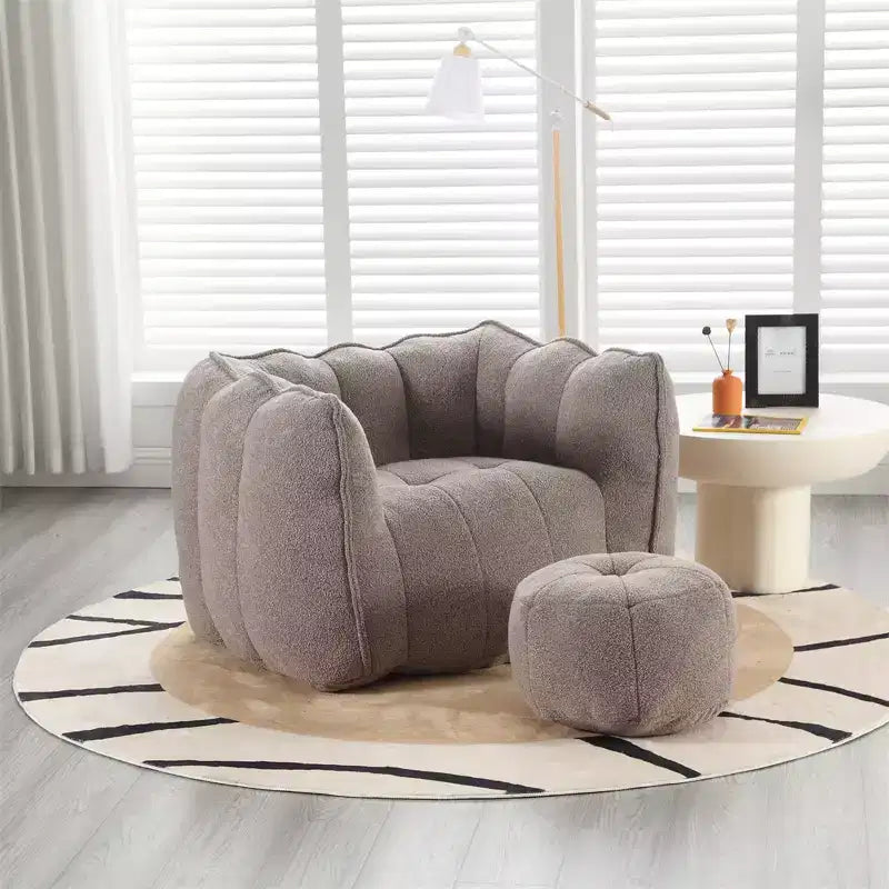 Bean Bag Sofa with Ottoman, Modern Soft Bean Bag Chair with Armrests, Chenille Square Lazy Couch