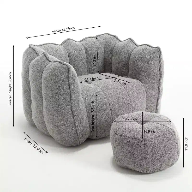 Bean Bag Sofa with Ottoman, Modern Soft Bean Bag Chair with Armrests, Chenille Square Lazy Couch