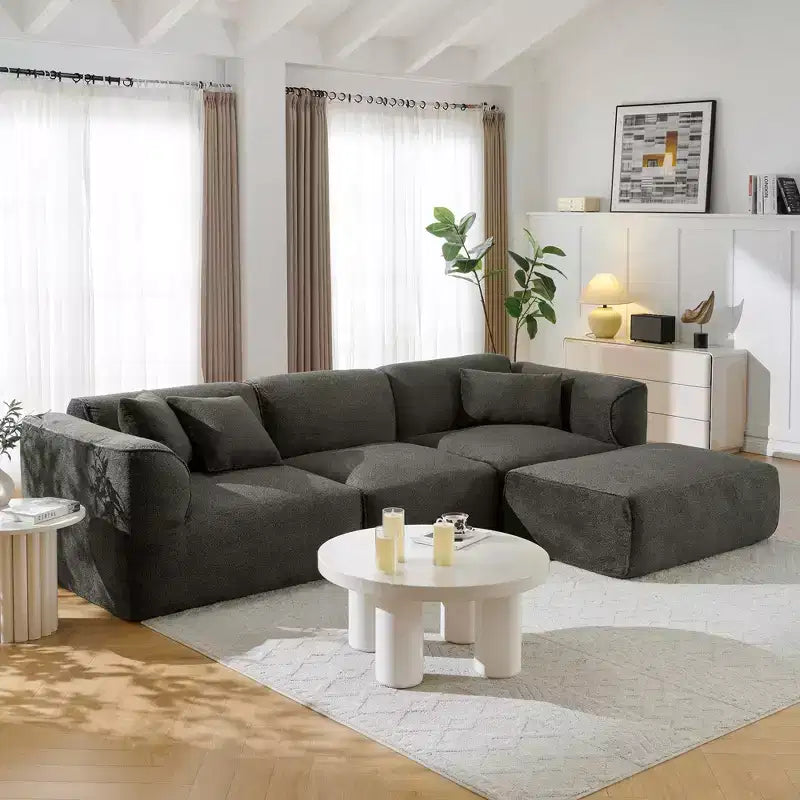 Clihome Luxury Living Room 4-Seater Velvet Sofa Set with Movable Ottoman,Plush Couch
